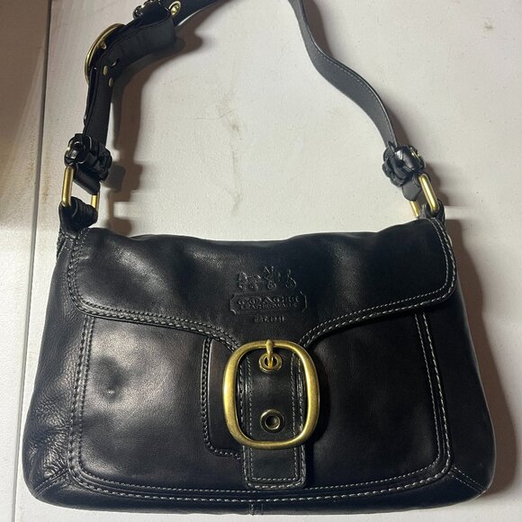 2007 Coach Bleecker Black Leather Shoulder Bag Purse Brass Hardware - Picture 1 of 10
